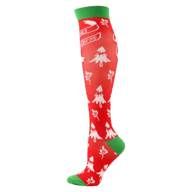 Christmas Compression Socks Santa Claus Tree Snowflake Pattern Sports Socks Outdoor Hiking Varicose Veins Edema Men Women Gifts