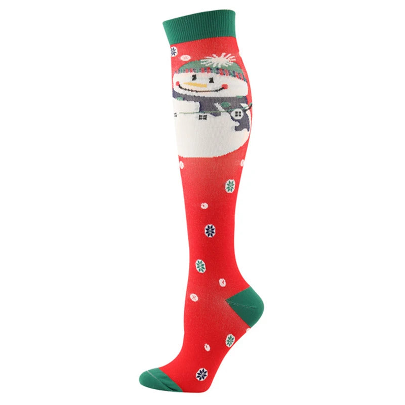 Christmas Compression Socks Santa Claus Tree Snowflake Pattern Sports Socks Outdoor Hiking Varicose Veins Edema Men Women Gifts