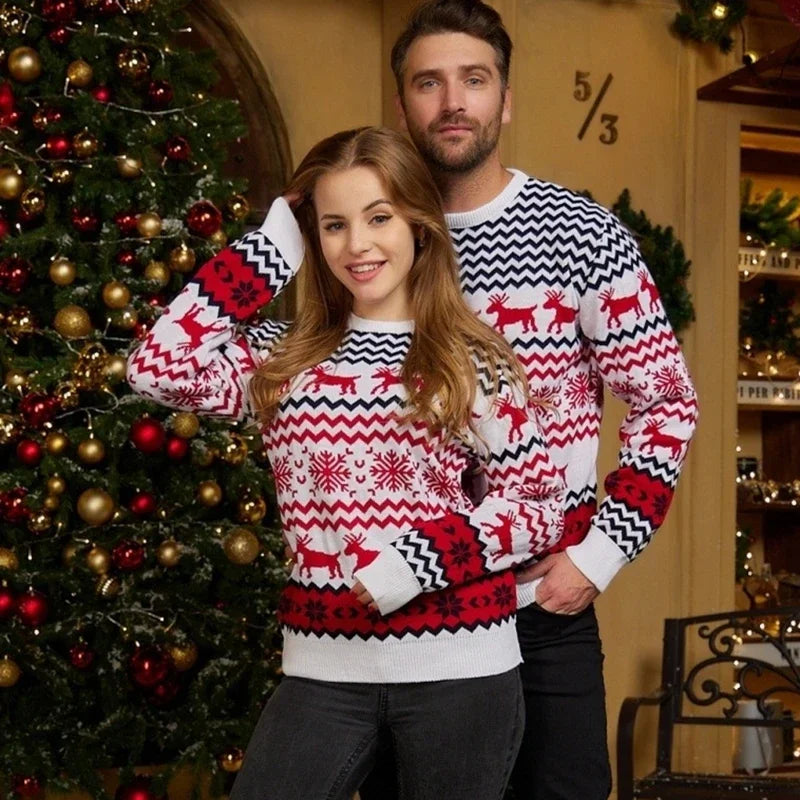 2024 Winter Men Women Christmas Sweaters Casual Loose Jacquard Knitwear Warm Thick Couples Matching Clothes Pullover Top Jumpers