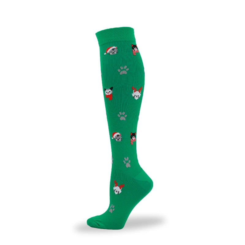 Christmas Compression Socks Santa Claus Tree Snowflake Pattern Sports Socks Outdoor Hiking Varicose Veins Edema Men Women Gifts