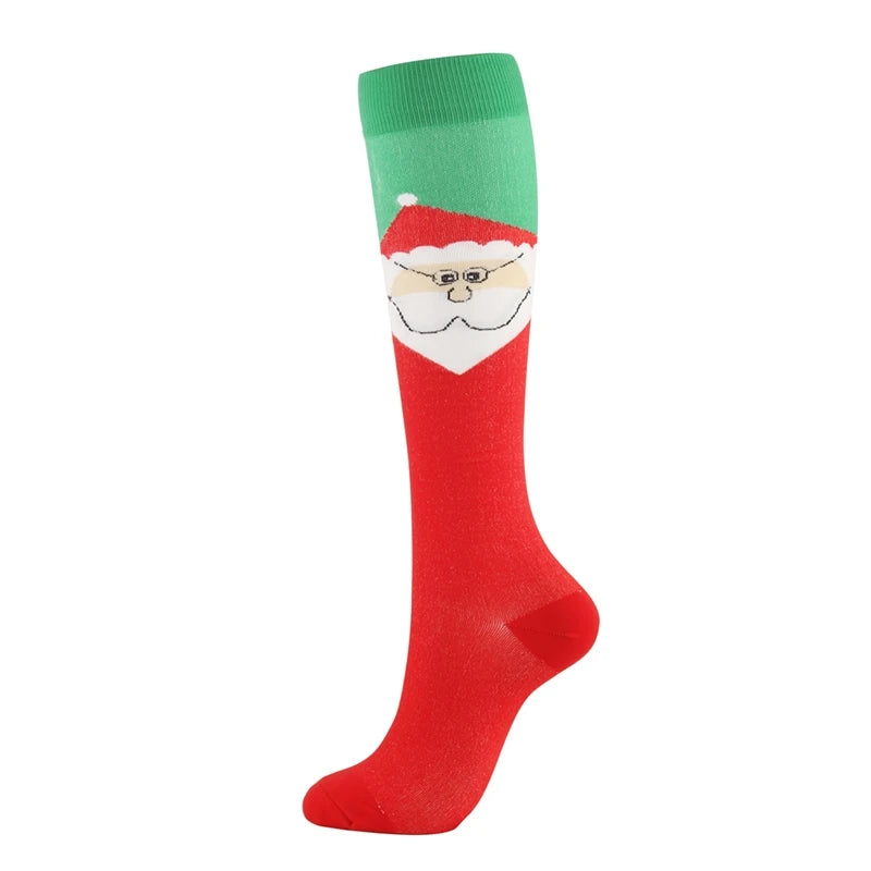 Christmas Compression Socks Santa Claus Tree Snowflake Pattern Sports Socks Outdoor Hiking Varicose Veins Edema Men Women Gifts