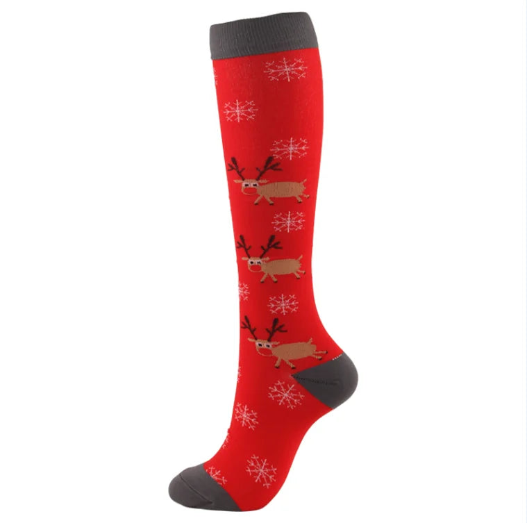 Christmas Compression Socks Santa Claus Tree Snowflake Pattern Sports Socks Outdoor Hiking Varicose Veins Edema Men Women Gifts