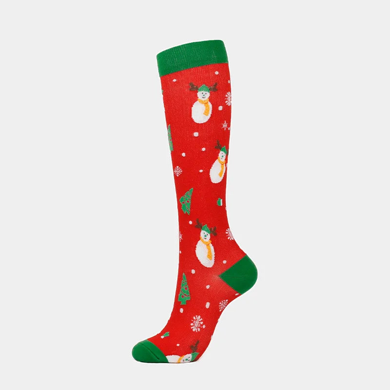 Christmas Compression Socks Santa Claus Tree Snowflake Pattern Sports Socks Outdoor Hiking Varicose Veins Edema Men Women Gifts