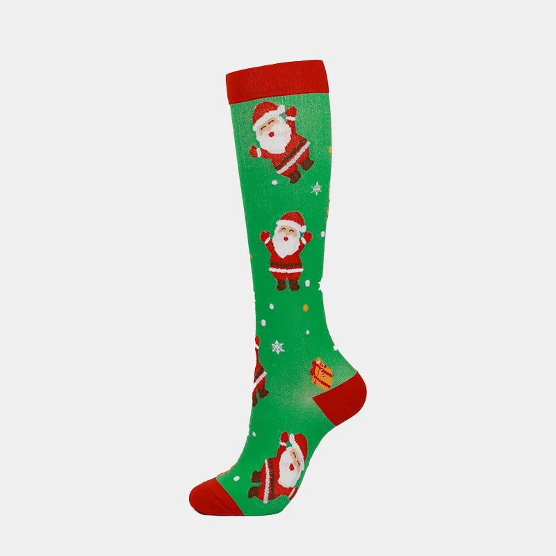 Christmas Compression Socks Santa Claus Tree Snowflake Pattern Sports Socks Outdoor Hiking Varicose Veins Edema Men Women Gifts