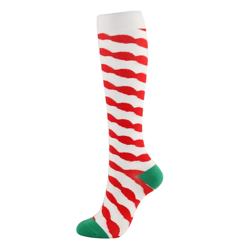 Christmas Compression Socks Santa Claus Tree Snowflake Pattern Sports Socks Outdoor Hiking Varicose Veins Edema Men Women Gifts