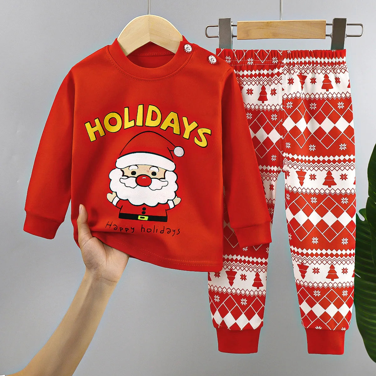 Christmas Kids Sets Cotton  Long Sleeve Children's Clothing Boy Girl Autumn Winter Tops Pants Suits Santa Claus Christmas Tree