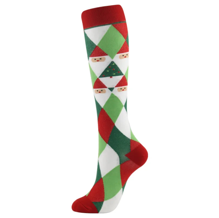 Christmas Compression Socks Santa Claus Tree Snowflake Pattern Sports Socks Outdoor Hiking Varicose Veins Edema Men Women Gifts