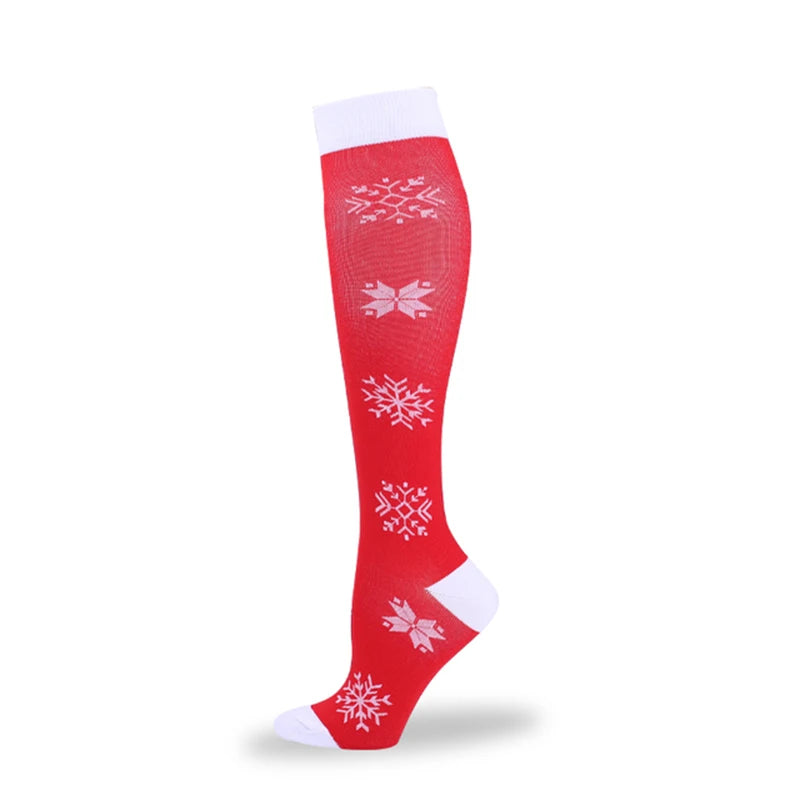 Christmas Compression Socks Santa Claus Tree Snowflake Pattern Sports Socks Outdoor Hiking Varicose Veins Edema Men Women Gifts