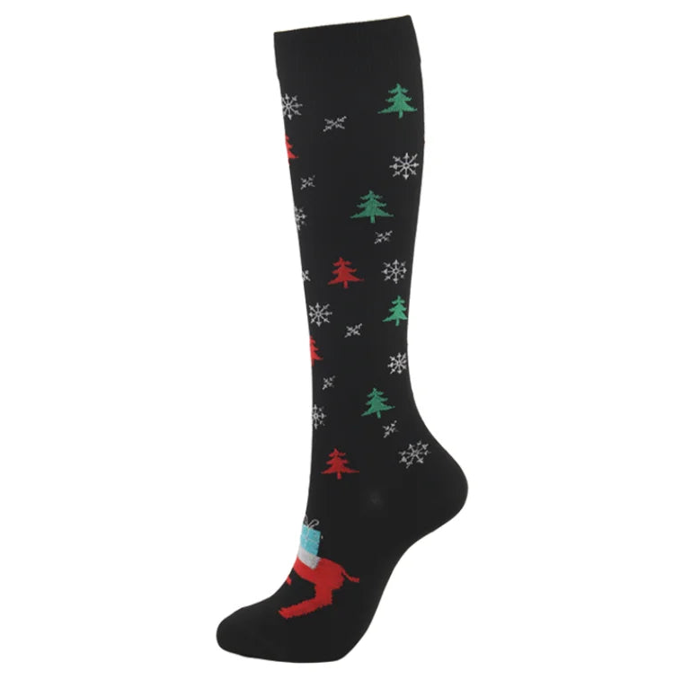 Christmas Compression Socks Santa Claus Tree Snowflake Pattern Sports Socks Outdoor Hiking Varicose Veins Edema Men Women Gifts