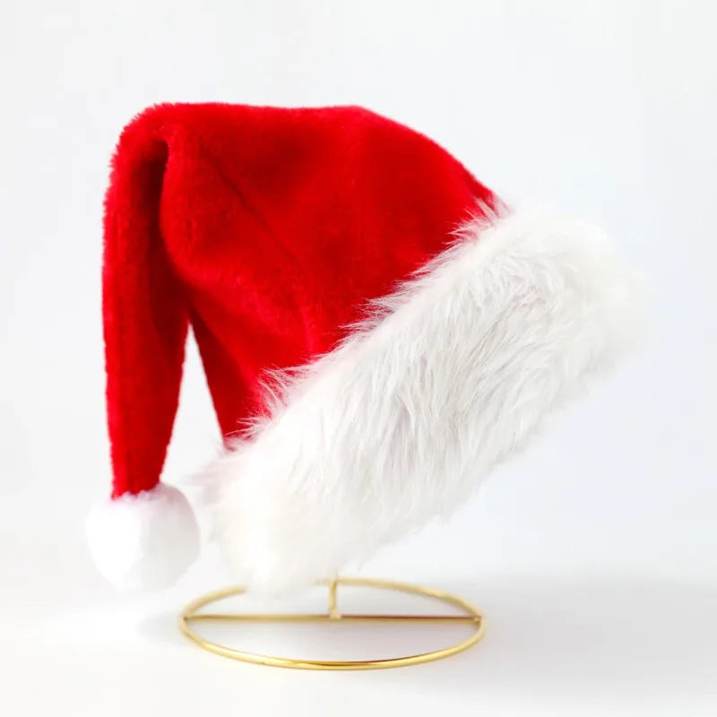 Top Grade Plush Christmas Hat For Adults Big Ball Plush Christmas Hat Red Santa Claus Hat For Men And Women