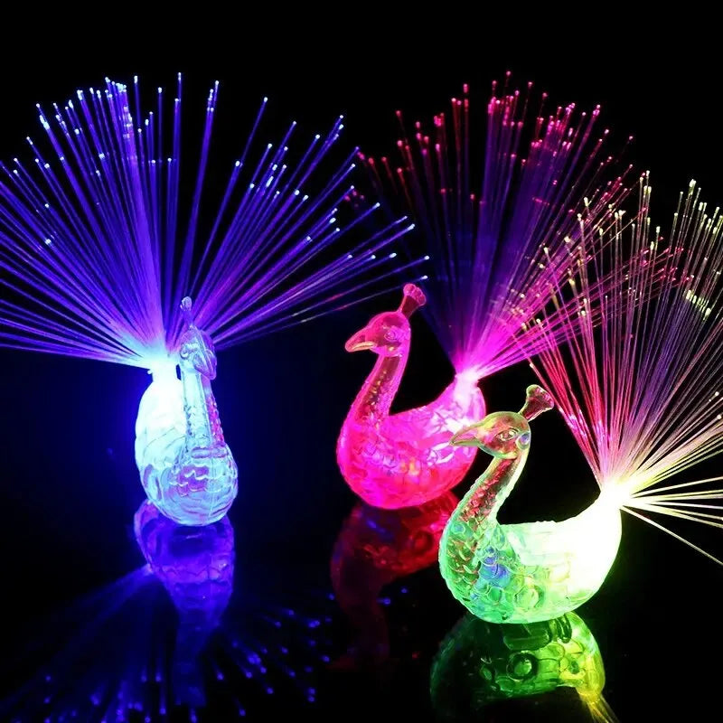 5 Pcs Flashing Finger Peacock Fiber Optic Light Glowing Peacock Open Screen Optic Light Kids Luminous Toys LED Finger Light