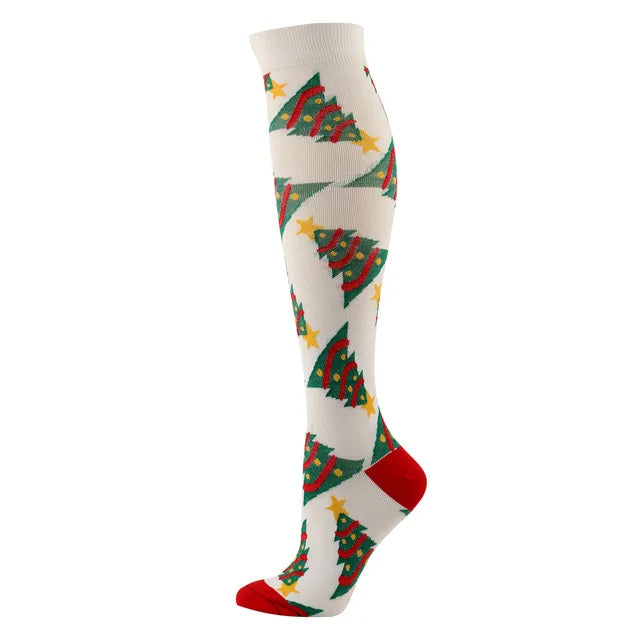 Christmas Compression Socks Santa Claus Tree Snowflake Pattern Sports Socks Outdoor Hiking Varicose Veins Edema Men Women Gifts