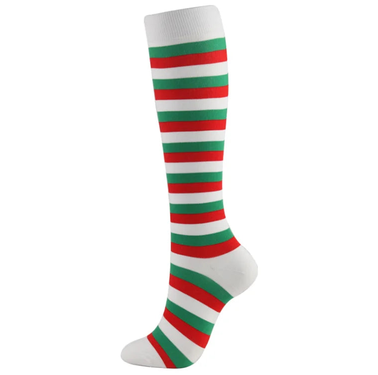 Christmas Compression Socks Santa Claus Tree Snowflake Pattern Sports Socks Outdoor Hiking Varicose Veins Edema Men Women Gifts