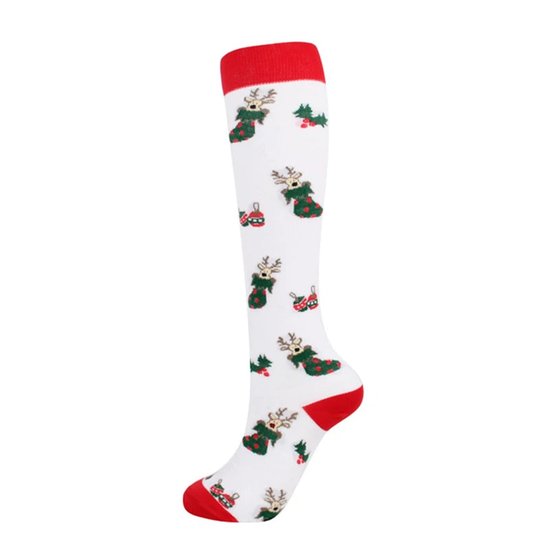 Christmas Compression Socks Santa Claus Tree Snowflake Pattern Sports Socks Outdoor Hiking Varicose Veins Edema Men Women Gifts