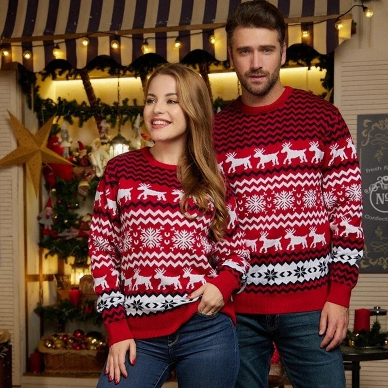 2024 Winter Men Women Christmas Sweaters Casual Loose Jacquard Knitwear Warm Thick Couples Matching Clothes Pullover Top Jumpers