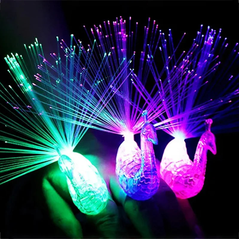 5 Pcs Flashing Finger Peacock Fiber Optic Light Glowing Peacock Open Screen Optic Light Kids Luminous Toys LED Finger Light