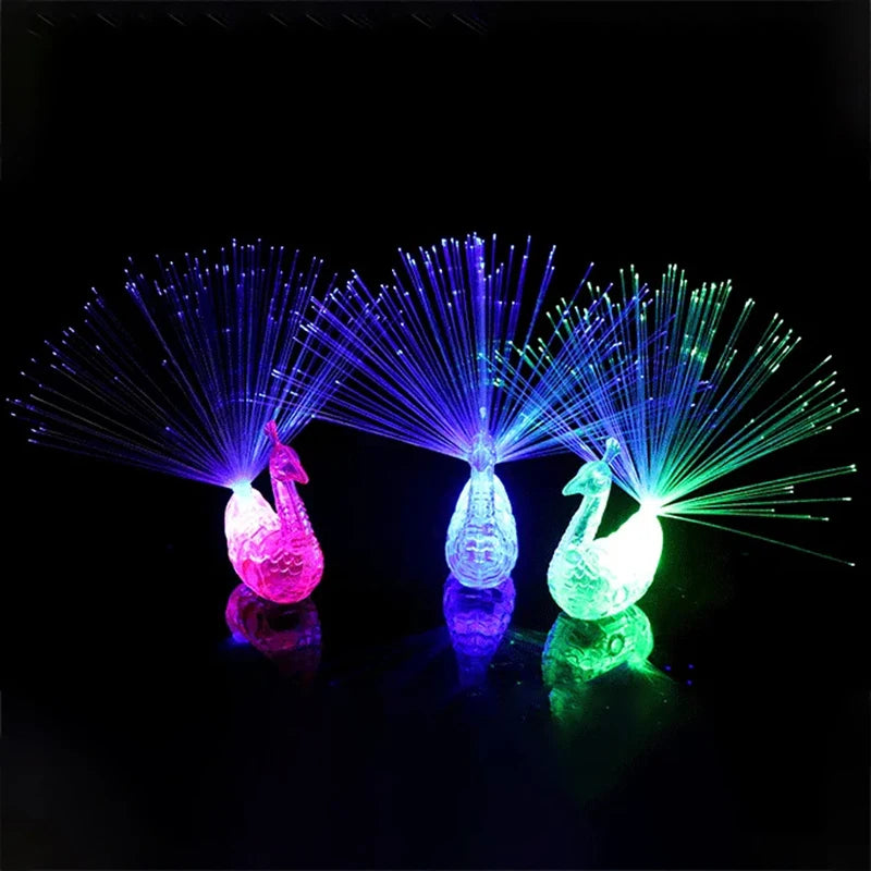 5 Pcs Flashing Finger Peacock Fiber Optic Light Glowing Peacock Open Screen Optic Light Kids Luminous Toys LED Finger Light