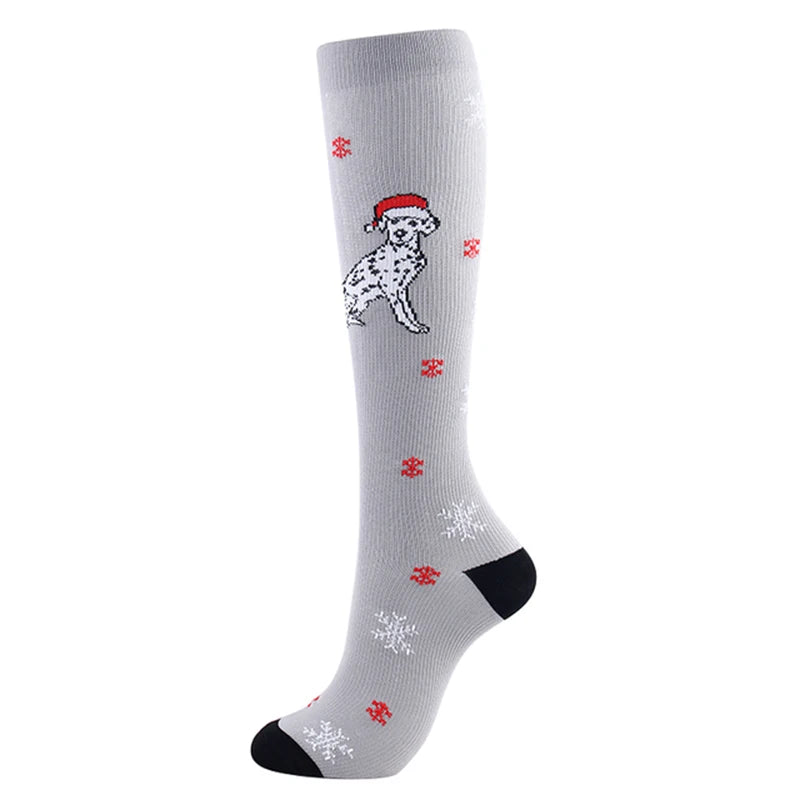 Christmas Compression Socks Santa Claus Tree Snowflake Pattern Sports Socks Outdoor Hiking Varicose Veins Edema Men Women Gifts