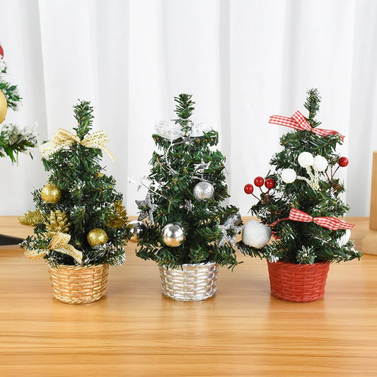 20/29cm Mini Christmas Tree Desktop Ornaments Artificial Plants Pine Needle Tree With Xmas Balls New Year Party Home Decor Gifts