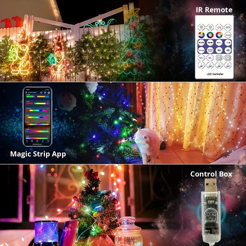 WS2812B LED Fairy String Lights RGB-IC Smart Led Light APP&Remote Control Christmas Wedding Decoration Home DIY Garden Party