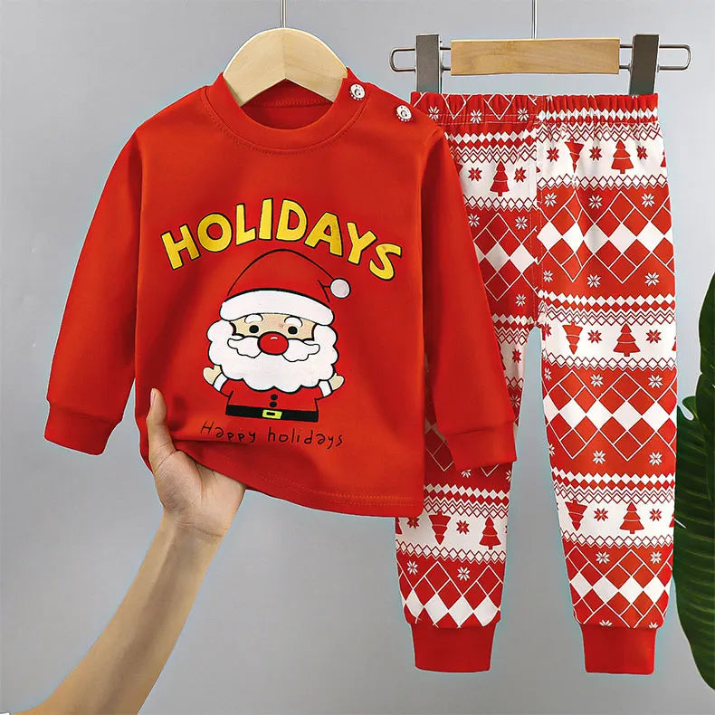 Christmas Kids Sets Cotton  Long Sleeve Children's Clothing Boy Girl Autumn Winter Tops Pants Suits Santa Claus Christmas Tree