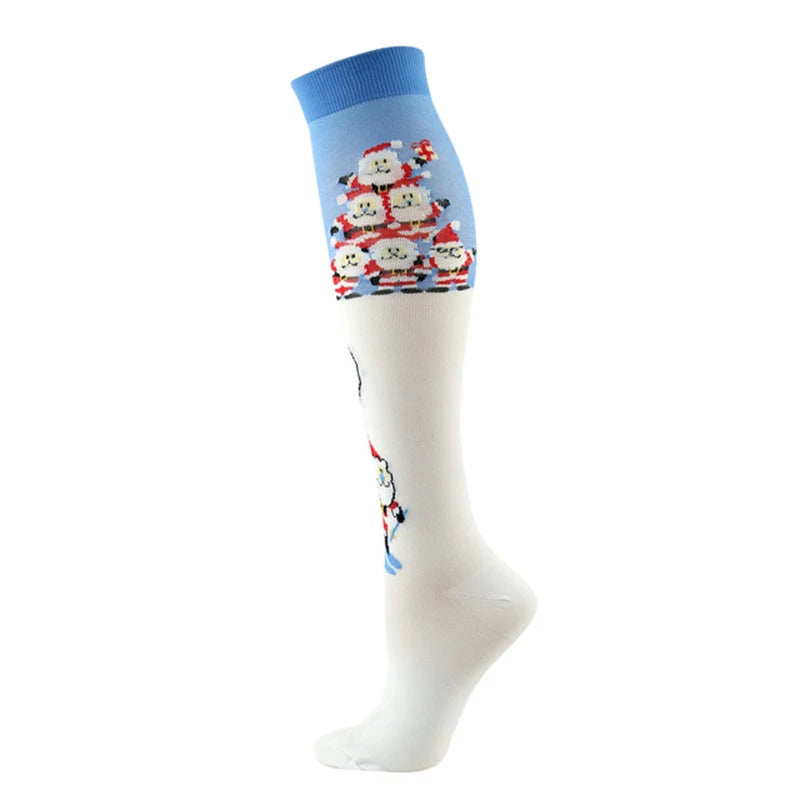 Christmas Compression Socks Santa Claus Tree Snowflake Pattern Sports Socks Outdoor Hiking Varicose Veins Edema Men Women Gifts