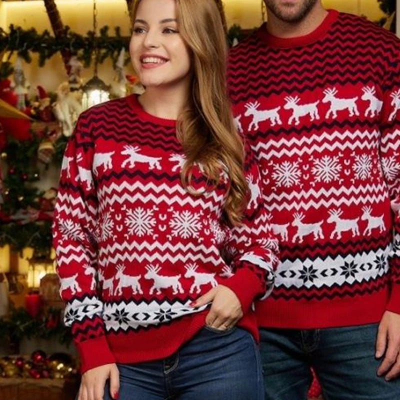 2024 Winter Men Women Christmas Sweaters Casual Loose Jacquard Knitwear Warm Thick Couples Matching Clothes Pullover Top Jumpers