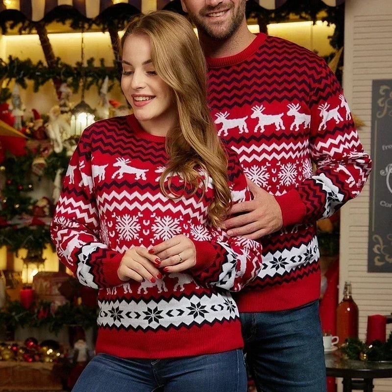 2024 Winter Men Women Christmas Sweaters Casual Loose Jacquard Knitwear Warm Thick Couples Matching Clothes Pullover Top Jumpers