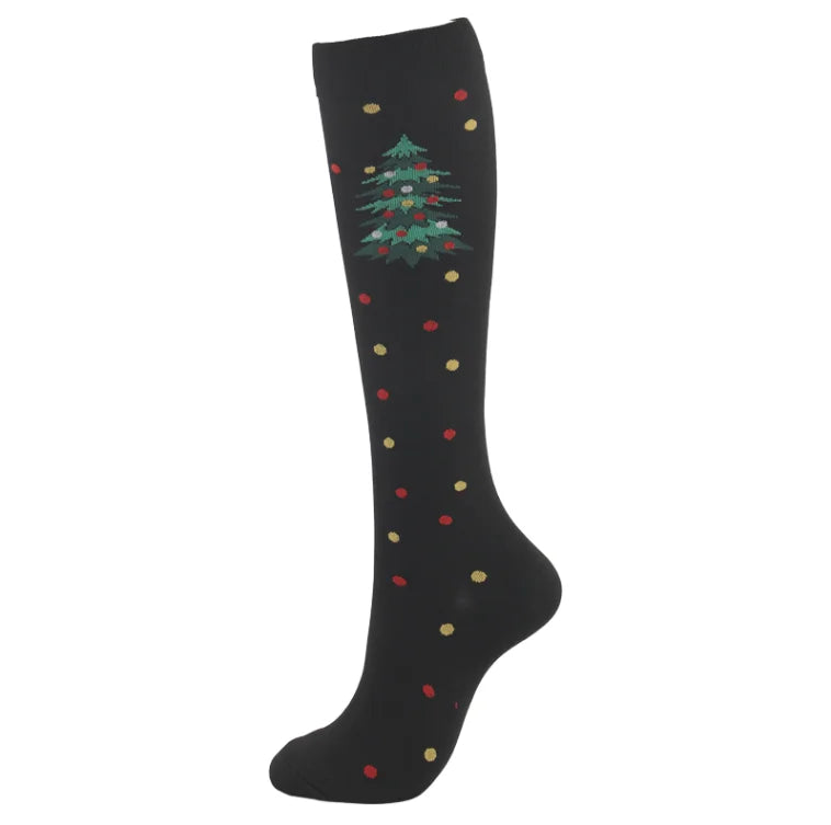 Christmas Compression Socks Santa Claus Tree Snowflake Pattern Sports Socks Outdoor Hiking Varicose Veins Edema Men Women Gifts