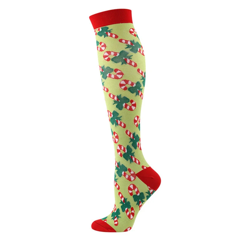 Christmas Compression Socks Santa Claus Tree Snowflake Pattern Sports Socks Outdoor Hiking Varicose Veins Edema Men Women Gifts