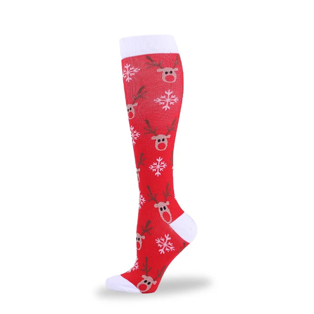 Christmas Compression Socks Santa Claus Tree Snowflake Pattern Sports Socks Outdoor Hiking Varicose Veins Edema Men Women Gifts