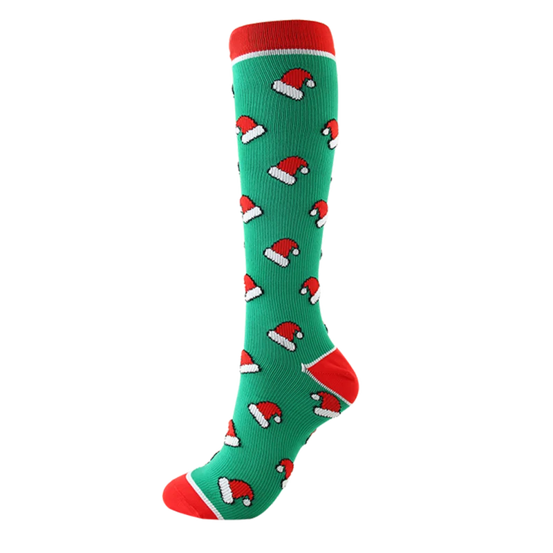 Christmas Compression Socks Santa Claus Tree Snowflake Pattern Sports Socks Outdoor Hiking Varicose Veins Edema Men Women Gifts