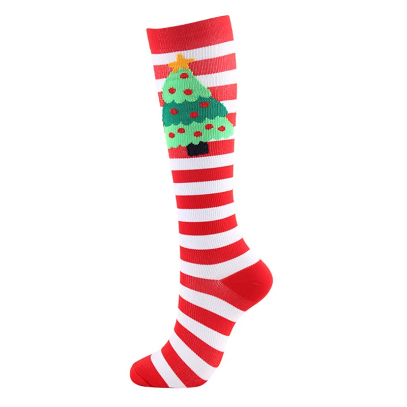 Christmas Compression Socks Santa Claus Tree Snowflake Pattern Sports Socks Outdoor Hiking Varicose Veins Edema Men Women Gifts