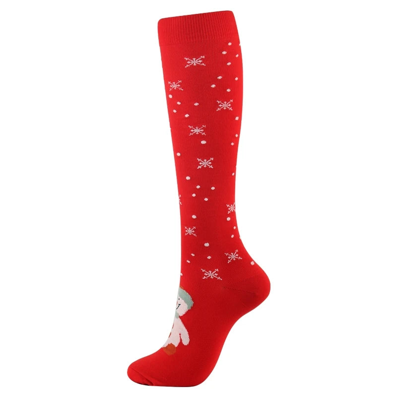 Christmas Compression Socks Santa Claus Tree Snowflake Pattern Sports Socks Outdoor Hiking Varicose Veins Edema Men Women Gifts