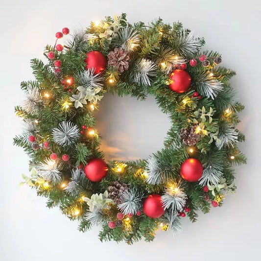 Elegant Red Christmas Wreath LED PVC Red Fruit Christmas Wreath Window Door Wall Ornament Decorations Home Halloween Decor Gifts